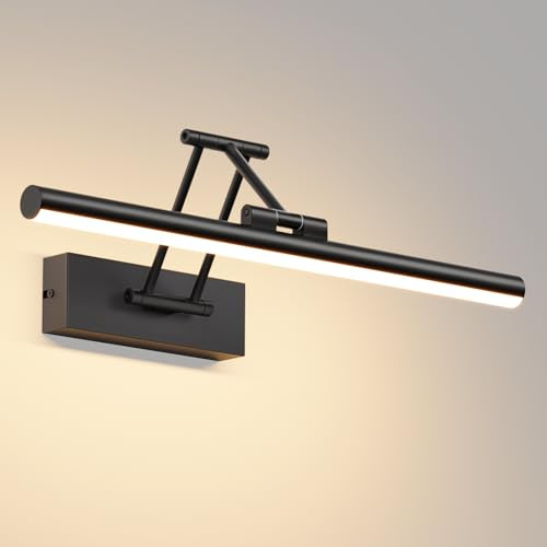 Klighten Led Miroir Lampe Salle de Bain 40cm,12W 970 LM Lampes de salle de bains,Rotating Lampe Miroir Salle de Bain Ip44, Aluminium Applique Murale, Miroir Salle de Bain Blanc chaud 3000K,Noir