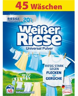 Weißer Riese Universal Pulver (45 Waschladungen), Vollwaschmittel mit riesiger Waschkraft schon ab 20 °C, riesig ergiebiges Waschpulver, ideal für Familien mit Kindern