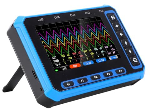 Naroote Osciloscopio de 5 Canales, Ancho de Banda de 1MHz Frecuencia de Muestreo de 3MHz Alcance Portátil, Osciloscopio de Interfaz USB Tipo C para Analizador de Forma de Onda y Medición de Señal