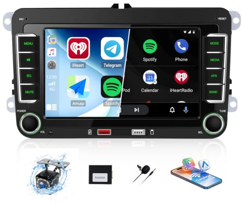 SIXWIN Autoradio für VW Golf 5 Golf 6 Skoda Passat Seat Tiguan Touran mit CarPlay/Android Auto/Mirror Link,7 Zoll IPS VW Bildschirm mit Bluetooth FM/AM/RDS EQ 2*USB Lenkradsteuerung+Rückfahrkamera