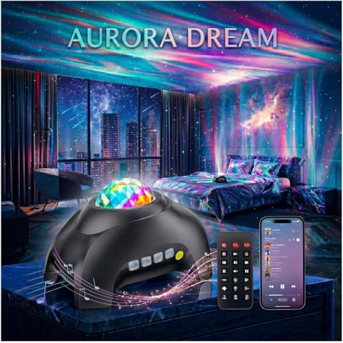 Northern Galaxy Light Aurora Projector with 33 Light Effects, LED Star Projector for Bedroom Nebula Lamp, Remote Control, White Noises, Bluetooth Speaker for Parties, Elephant-Shaped Decor