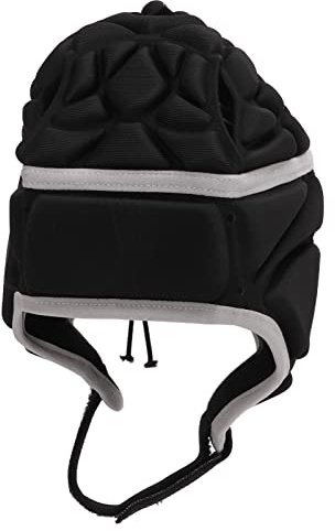Cryfokt Casco da Football, Casco Soft Shell Leggero Traspirante Antiurto in EVA, Copricapo con Corda Regolabile per Calcio Calcio Rugby Lacrosse Ciclismo Arrampicata su Roccia (BLACK)