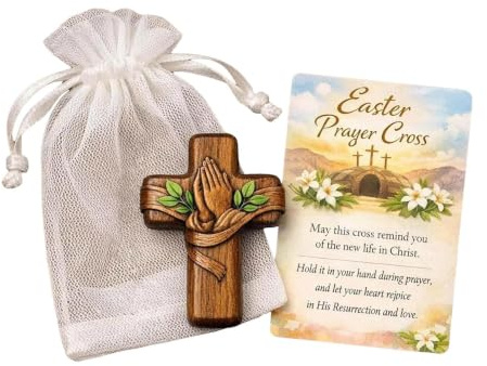 Handkors i trä, kristet kors | Cross Fidget med kort och väska för personlig meditation bön hörn religiös ceremoni hem kyrka daglig hängivenhet kvinnor