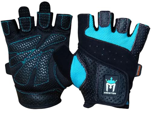 Meister MMA Guanti da donna per sollevamento pesi, lavabili, in pelle Amara, XL, nero/turchese