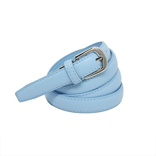 YEHMAN klassischer dünner damen Ledergürtel breite 2 cm Länge 120 cm kürzbar Himmelblau