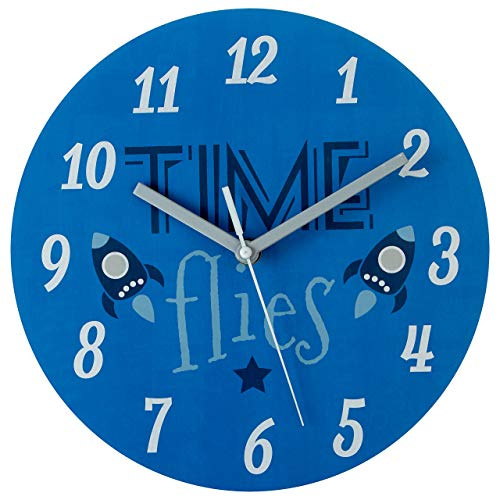 Premier Housewares Wanduhr für Kinder, Motiv: Eule, MDF, blau, 25 x 25 x 4 cm