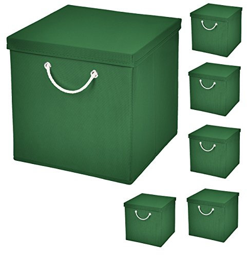 Stick&Shine 6er Set Dunkelgrün Faltbox 30 x 30 x 30 cm Aufbewahrungsbox faltbar mit Kordel und mit Deckel