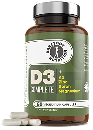 Barefoot Nutrition - Vitamin D3 Complete 4000 IU, with Vitamin K2 MK-7, Magnesium, Boron & Zinc Supplement, High Strength Formula for Bone and Normal Health Function, 60 Capsules