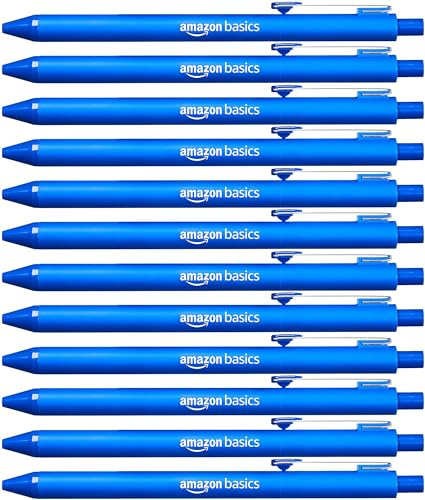 Amazon Basics Lot de 12 stylo-billes rétractables, Bleu