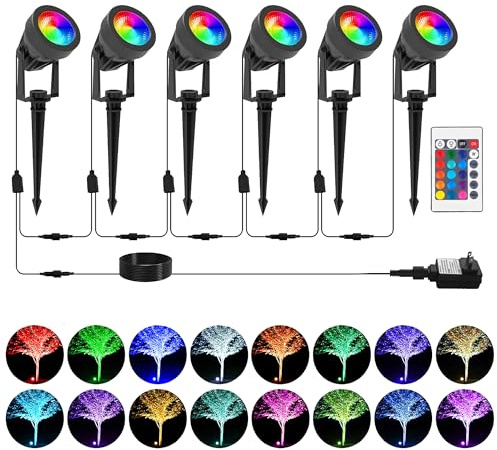 T-SUNUS Low Voltage Landscape Spotlights Christmas Ligths, 16 Color Changing Uplights with Transformer, IP65 Waterproof Remote Control Outdoor Multicolored Spot Light for Garden, Pathway, Yard, Tree