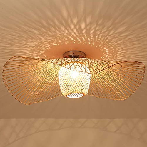 E27 Deckenleuchte Bambus Retro Deckenlampe Kreative Handgewebte Bambus Lampenschirm Hängelampe Beleuchtung Restaurant Schlafzimmer Deckenlicht Innen Wohnzimmer Küche Café Bar Deko Pendelleuchte,65cm