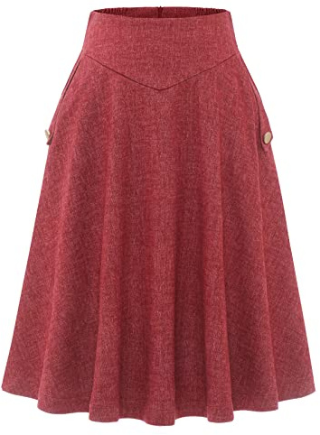 Bbonlinedress Jupe Femme Midi Hiver de Noël Elégante à Carreaux en Tartan Plaid Style Vintage A-Ligne Taille Haute au Moellet avec Poches Rouge XL