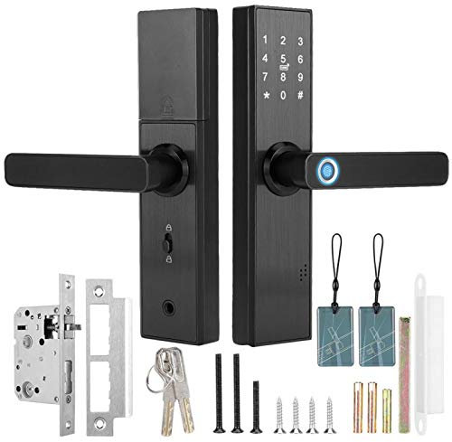 Smart Door Lock With Handle - Fingerprint and Touchscreen WiFi Lock With Password, IC Card, 2 Mechanical Keys and 2 Access Cards
