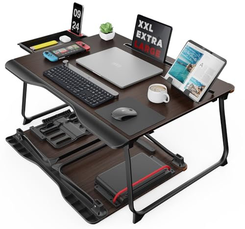 Laptop Tisch für Bett, SAIJI XXL klappbar Betttisch, für Lernen, Essen, Arbeiten, Sofa, Bett, mit Shublade, Handauflage Buchständer, Tablet Handy ständer (Schwarze)