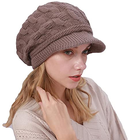 Gajaous Damen Winter Gefütterte Basken mütze Mütze Strick Ballon mütze Warm Slouchy Mütze mit Visier