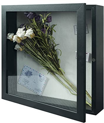 Muzilife Cornice portafoto in legno 3D con apertura da riempire, 28 x 28 cm, con spilli e tasselli, per il fai da te, come regalo per la famiglia, l'ufficio o la festa della mamma, colore: nero