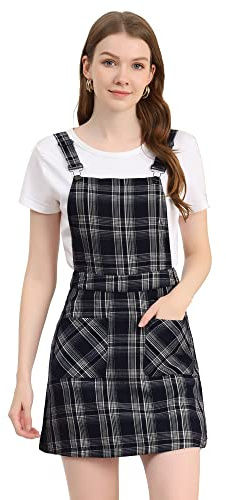 Allegra K Gonna con Bretelle Regolabili, da Donna, sopra Il Ginocchio, Scozzese, Abito con Stampa Integrale, M