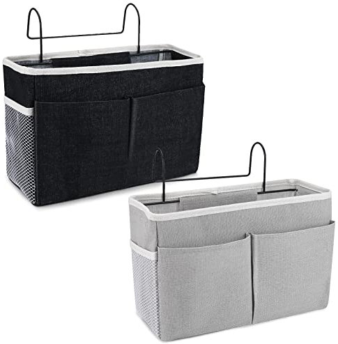 Poche de Lit 2 Pièces Organisateur de Chevet Sac Organiseur de rangement de lit à suspendre Imperméable Poche de Lit Organisateur pour Dortoir Lit Canapé Magazine Lunettes Livres Téléphone Revues