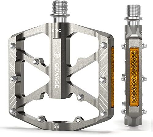 Bike Pedals 9/16 Inch - Bicycle Pedals with Reflectors - 3 Sealed Bearings MTB Pedals Wide Platform Pedals for Mountain Bike, BMX, Road Bike Pedals (Titanium)