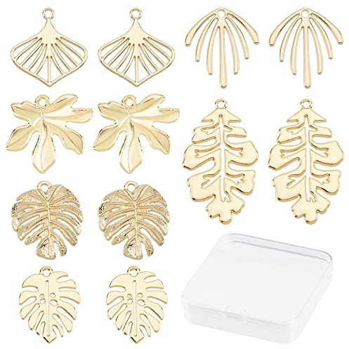 SUNNYCLUE 1caja 36piezas 6 Estilo Hoja Hueca Encanto Hojas de Palma Arce Hoja de Monstera Colgante para Hacer Joyas Encantos Selva Tropical Tema Planta Pendientes Fornituras Collar Decoración Mujeres