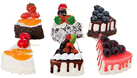 MISNODE 6 Pcs Fake Cake For Display, Faux Slice Cake Artificial Slice Fruit Cake, Fake Food Bakery Shop Cake Display Model Party Decoration