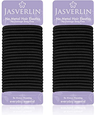 JASVERLIN 5 mm Schwarze Dicke Haargummis, Elastisch Zopfgummis, 48 Stk | Strapazierfähige Haargummis für Frauen Mädchen mit lockigem Haar, Elastische Haargummis für Tägliche Zöpfe und Pferdeschwänze