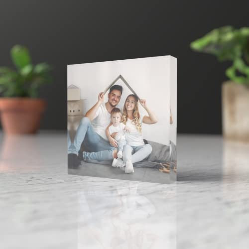 Personalised Custom Acrylic Square Photo Block, Freestanding Photo Gift, Custom Photo Block Frame, Family Print, Family Print Frame, Acrylic Glass Photo Plaque (10cm x 10cm)