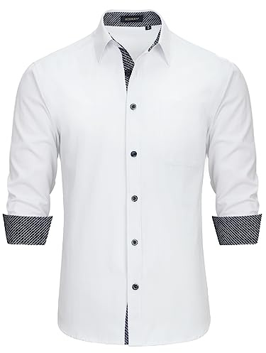 HISDERN Chemise Formelle pour Hommes décontractée à Manches Longues Chemises habillées Classiques boutonnées