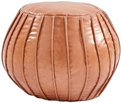 nuLOOM Ottoman Pouf aus Kunstleder, rund, gefüllt, Braun