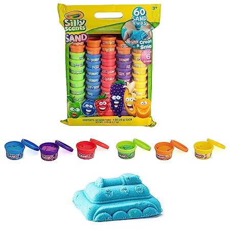 Crayola Silly Scents Play Sand – 60 Mini 1oz Tubs of Moldable Sensory Sand in 6 Bright Colors | Easter Day Party Favors, Classroom Prizes, Sensory Toys, Fidget & Creativity