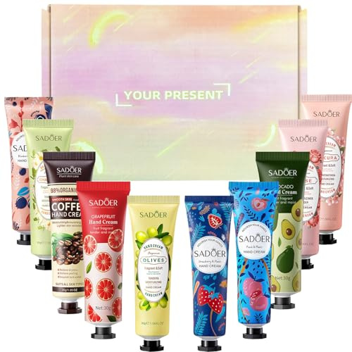 Mini Handcreme Set,Hand Creams Fruchtextrakt Duft Handcreme Hand Moisturising Cream für Frauen Mutter Freundin Frau mit,Handcreme Geschenkset Weihnachten for Dry Hands (daily color, 10 * 30g)