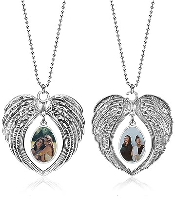 Zysta Personalized Fotogravur Spiegelanhänger Autospiegel Schutzengel auto Anhänger mit Gravur Aufhänger für Auto Rückspiegel Dekoration Geschenk (Engelsflügel)