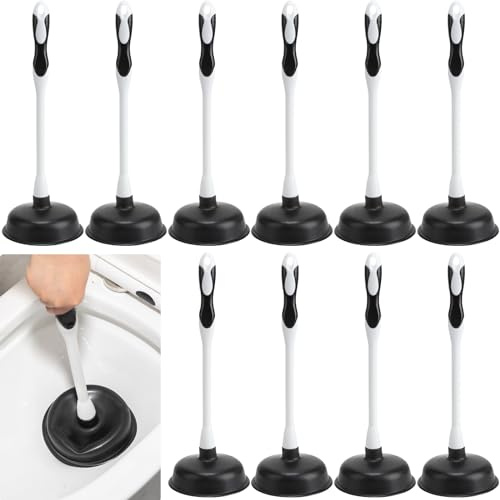 Uiifan 10 Pcs Toilet Plunger Bulk with Easy Grip Plastic Handle 16.54 Inches Force Suction Cup Bowl Rubber Plungers for Bathroom Toilets & Drains Cleaning