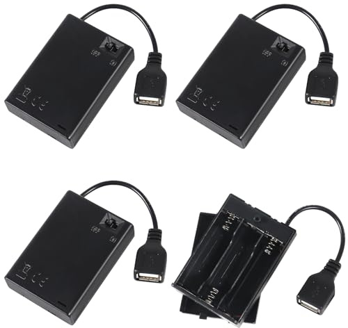 ALAMSCN 4 Stück 1.5V AA Batteriehalter 5V Kunststoff Batteriehalter Gehäuse with USB Buchse und EIN/AUS Schalter und Abdeckung, 3AA + USB
