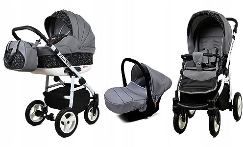 BabyLux® Kinderwagen Set 3 in 1 - Alu Way - incl. Babywanne, Buggy Sportsitz, Auto-Babyschale - Autositz - Kinderwagenset - Kombikinderwagen mit Wickeltasche, Regenschutz usw.