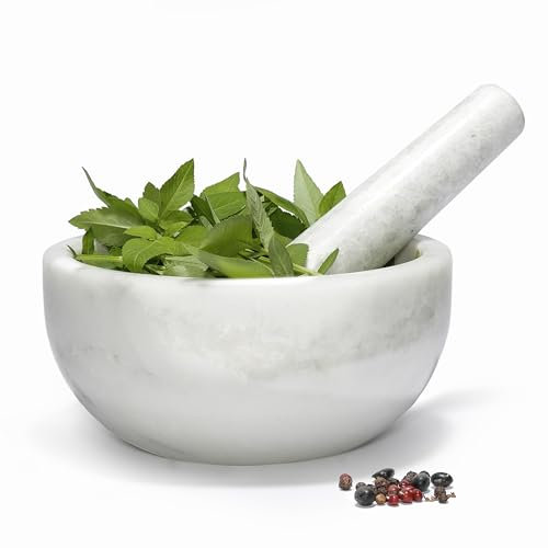 Koville Namib Fantasy Ensemble de mortier et pilon en marbre pour guacamole, salsa, pilules, épices, herbes, ail, noix, 17,8 cm