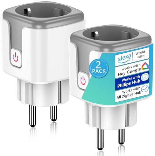 SURFOU Zigbee Steckdose, Smart Zeitschaltuhr Steckdose mit Strommessgerät in Home, Kompatibel mit Philips Hue, Alexa, Google Home und SmartThings, HUE Bridge Erforderlich, Zigbee 3.0 Plug (2 Packs)