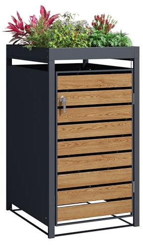 Wheelie Bin Storage with Planter roof, Galvanised Steel Wood Effect (Single)