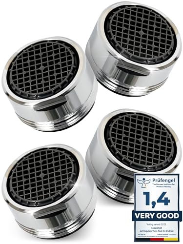 M. ROSENFELD HOME 4 PCS Water Saver Tap Aerator M24-5 L/Min - 24mm Tap Faucet with Spherical Filter, Made of Chrome Plated Brass Efficient Tap Nozzle for Water Saving