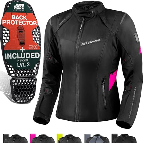 SHIMA RUSH Motorrad Jacke Damen mit Protektoren Textil | AIRFORCE Rückenprotektor | Wasserdicht Motorradjacke Sommer Motorradkombi Motorradhose Mesh Rosa (Pink, Frauen, Schutzjacken, Größe L)