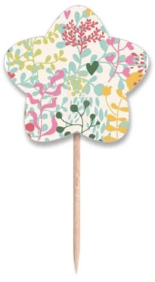Palillos de dientes multicolor con diseño de flores, etiquetas de estrellas, palillos para cupcakes