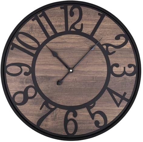 HAITANG Große Wanduhren, Nicht tickend, geräuschlos, batteriebetrieben, kleine runde Moderne Holzwanduhr für Wohnzimmer, Schlafzimmer, Küche, Bauernhaus, Büro, Vintage-Wanddekoration, 34 cm, Schwarz