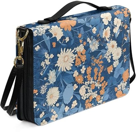 Kuiaobaty Niedliche Gänseblümchen-Blumen-Bibelhülle, große Leder-Büchertasche mit Reißverschluss, Cartoon-Ditsy-Blume, Kunstleder, Buchhülle, Kirchengriff, Büchertasche für Frauen