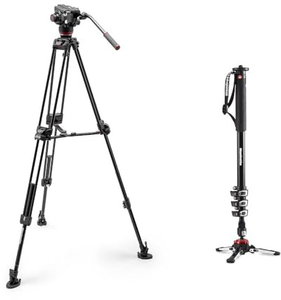 Manfrotto 504X Fluid Video Head with Alumnium 645 Fast Twin Leg Video Tripod, for Mirrorless, Camcorders, and Monopod XPRO+, 4-Section Aluminium Support with Fluid Base