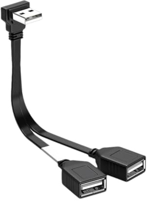 Double USB Splitter Cable 1 Male to 2 Female Power Extension Cord 90 Degree 480Mbps Transfer for Computer and Car