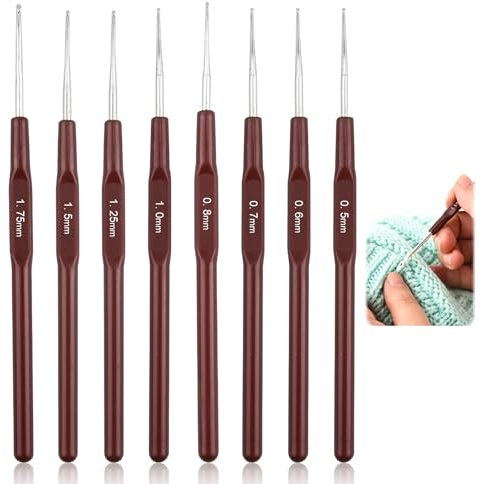 8 PCS Häkelnadel Set, Kleine Größe Häkeln Set mit Spitzen Häkelnadeln (0,5 mm bis 1,75 mm) für feine Häkelarbeiten, leichte und rostfreie Häkelnadeln, ideal für Anfänger und Profis