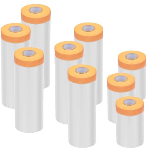 Cobenga 9 Rolls Tape and Drape Pre-Taped Masking Film, 3 Size Paint Protection Film, Assorted Masking Paper, Automotive Best Masking Tape Painting