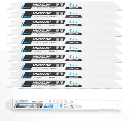 MUOZLOP 10 Pack 225mm Säbelsägeblätter Set，14TPI Sägeblätter für Säbelsäge，für Metall Säbelsägeblätter (10, 14TPI 225mm)