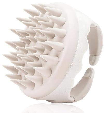 Flomiara Scalp Massager Hair Growth, Shampoo Brush, Head Massager Hair Growth Soft Silicone Teeths, Dandruff Massage Brush Silicone Hair Scrubber Works Wet/Dry, Scalp Scrubber Thick Thin Hair, Beige