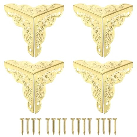 sourcing map 24Pcs Box Edge Guard, 25mm Decorative Box Corner Cover, Corner Protector, Vintage Stair Dust Corners with Screws, Yellow